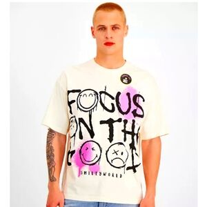 Smiley World Focus On The Good Graphic Decal Shirt Casual Streetwear Top Mens XL